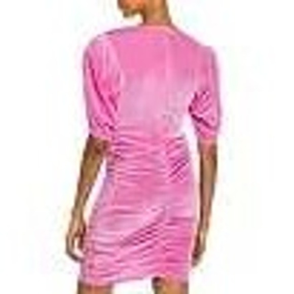 For Love & Lemons Velvet Mini Dress Pink Ruched Tie Front Puff Sleeve‎ S - Picture 9 of 14
